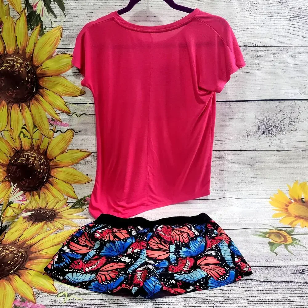 Athletic Works Butterfly Shorts and Shirt‎ Set Girl's Size L
